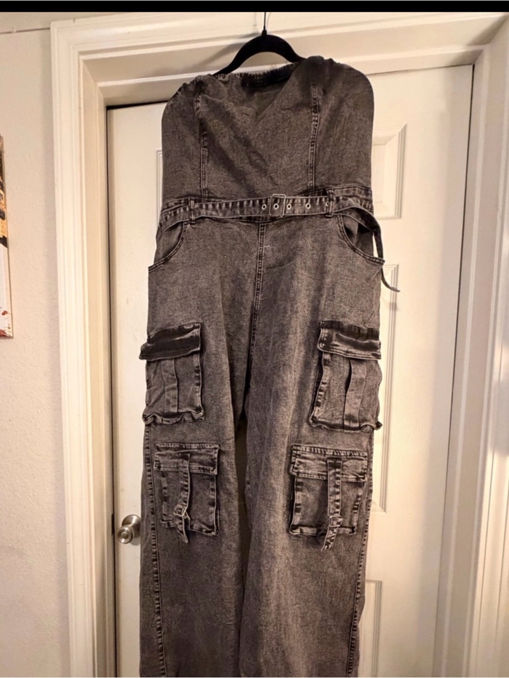Strapless Cargo Wide-Leg Jumpsuit - Black Wash - Picture 13 of 13